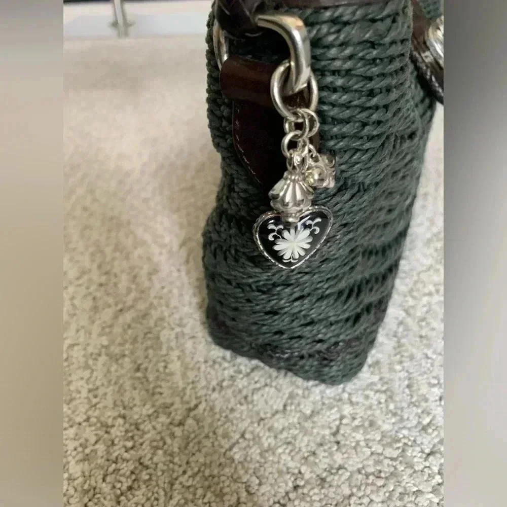 Brighton green and brown woven and leather handbag